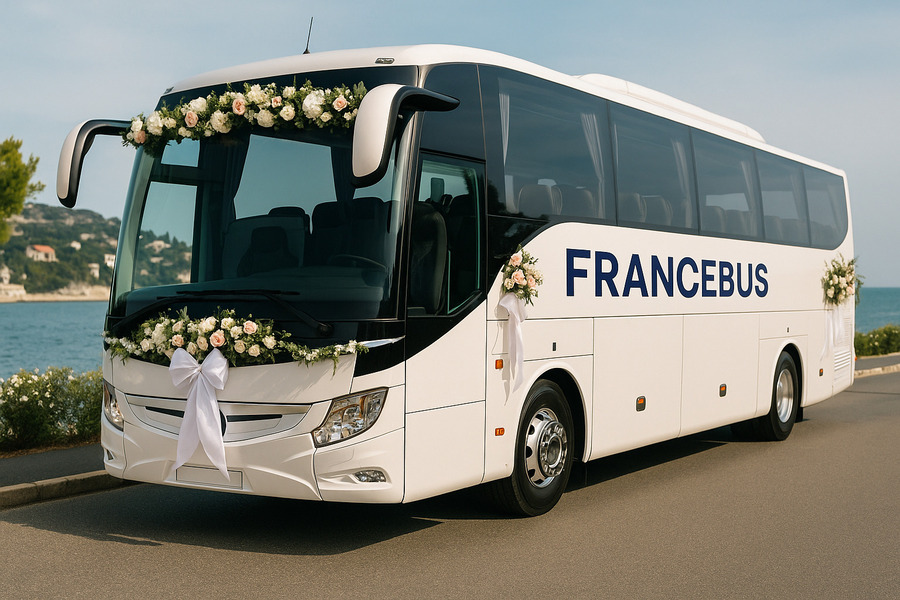 Coach decorated for a wedding