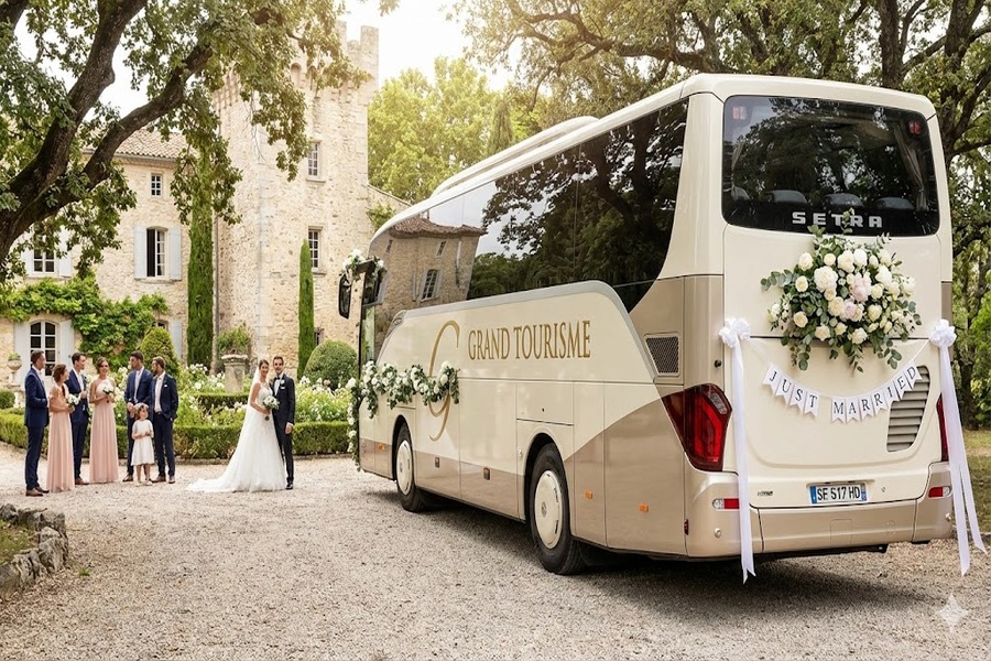 Minivans, minibus ou autocars : quel véhicule choisir selon le nombre d'invités ? 3 Autocar "Grand tourisme" pour mariage