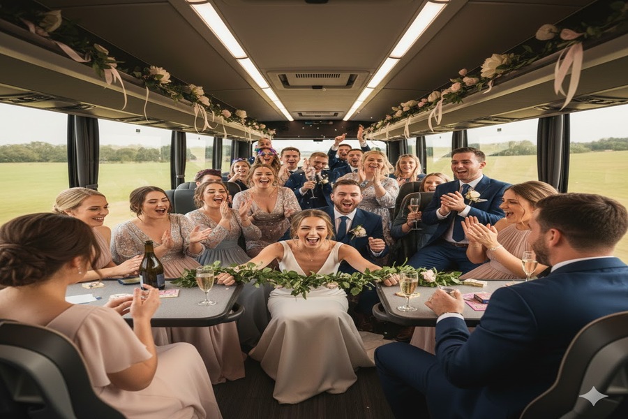 10 idées originales pour le trajet de vos invités : du champagne à bord à la playlist parfaite 1 Trajet festif