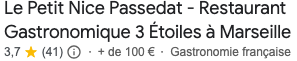 Note google Le Petit Nice - Passedat, Marseille