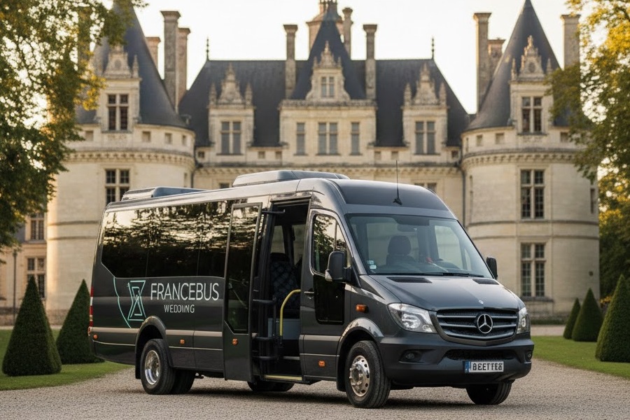 Planning & horaires : à quelle heure prévoir les "navettes retour" de vos invités ? 1 Minivan devant un chateau 1