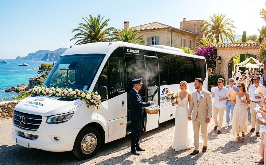 Mariage en été, bus climatisé