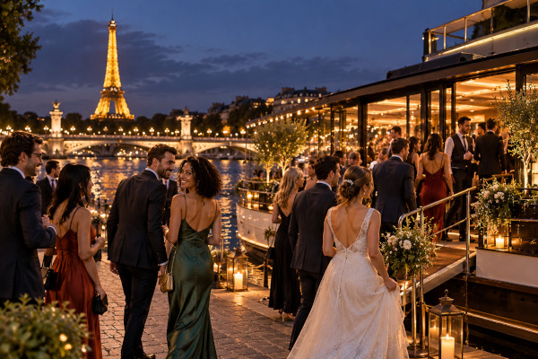 Parisian evening on a barge wedding